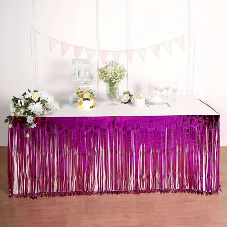 

Efavormart 30 x9FT Metallic Foil Fringe Table Skirt Self Adhesive Party Table Skirt - Fushia