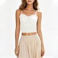 thumbnail image 2 of ATOYSOY Cropped Lace Camisole Tank Tops for Women Summer Sleeveless Built in Bra Solid Color Breath Going Out Tops Scalloped Casual Party Crop Top Beige, 2 of 6