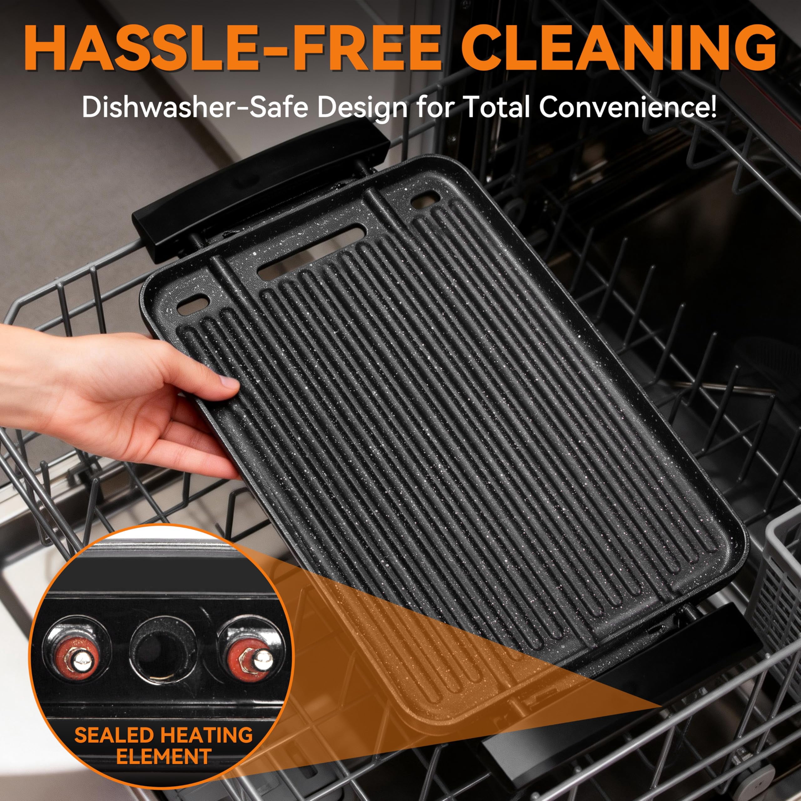 Electric Griddle & Grill, Stainless Steel, 2-in-1 Reversible Plate