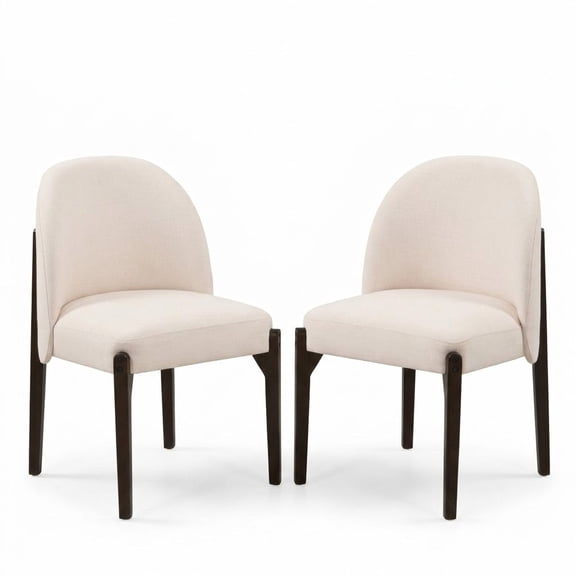 Dining Chairs Set of 2, Modern Upholstered Linen Fabric Dining Chairs with Solid Wood Legs, Ergonomic Pillow Back Padded Seat for Kitchen Dining Room, 250 lbs Capacity
