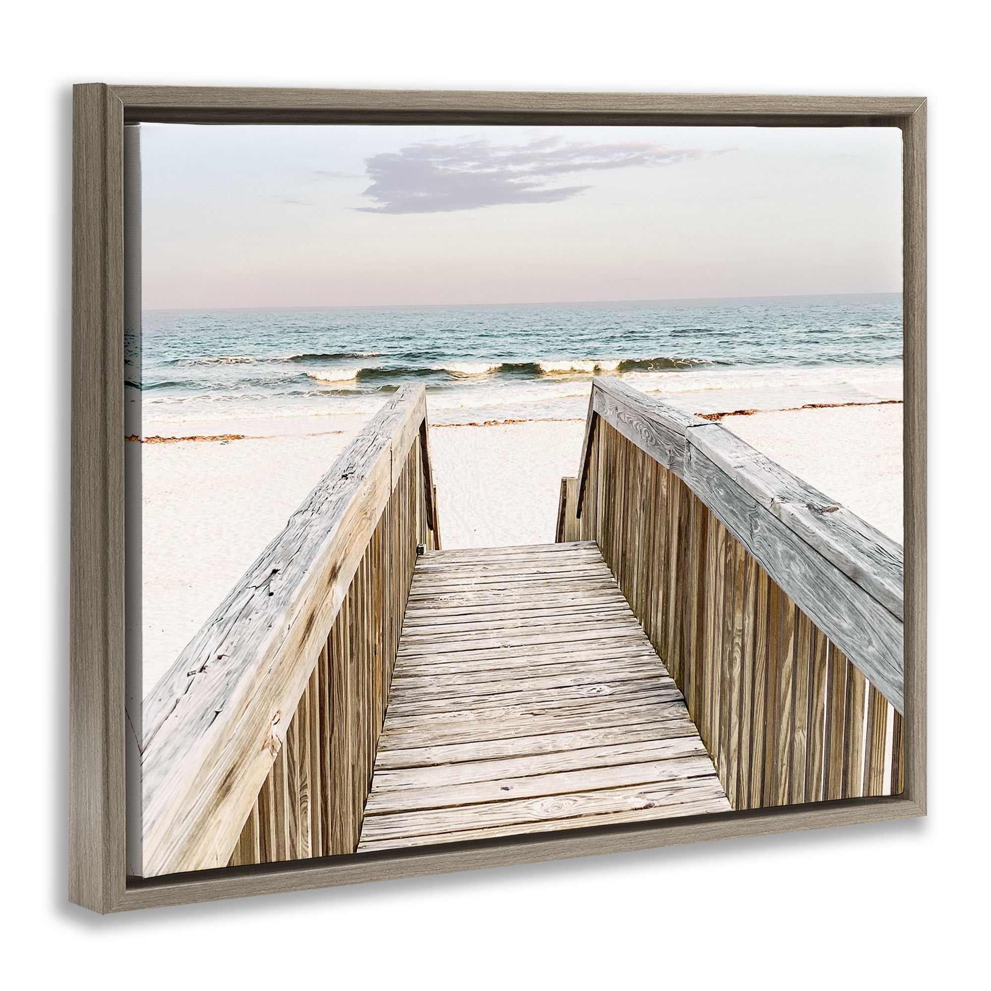 Stupell Industries Steps to Beach Shore Nautical & Beach Photography Brown Floater Framed Canvas Art Print Wall Art, 31 x 25