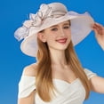 thumbnail image 4 of Sun Hat with Wide Brim Organza Flower Feather Decoration UV Protection Translucent Material Women Hat Headdress, 4 of 8