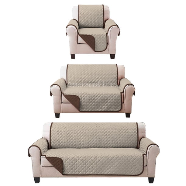 Juego de Protector Cubre Sala Doble Vista Capitonado BEIGE-CHOCO MELOCOTTON HOGAR