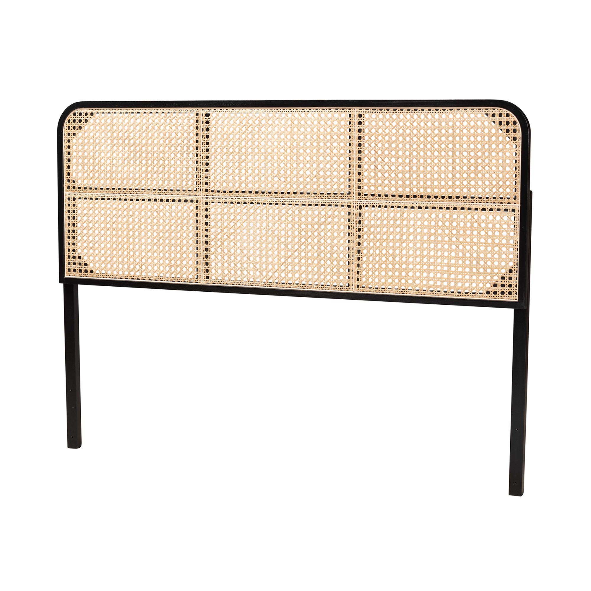 bali & pari Lainer Bayur Wood and Natural Bamboo BOHO Headboard, Queen Size, Black