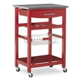 thumbnail image 1 of Linon Natalie Wood Stainless Steel Top Kitchen Cart in Red, 1 of 12