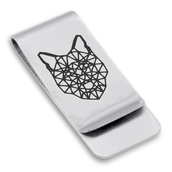 Stainless Steel Geometric Polygon Wolf Animal Classic Slim Money Clip Credit Card Holder