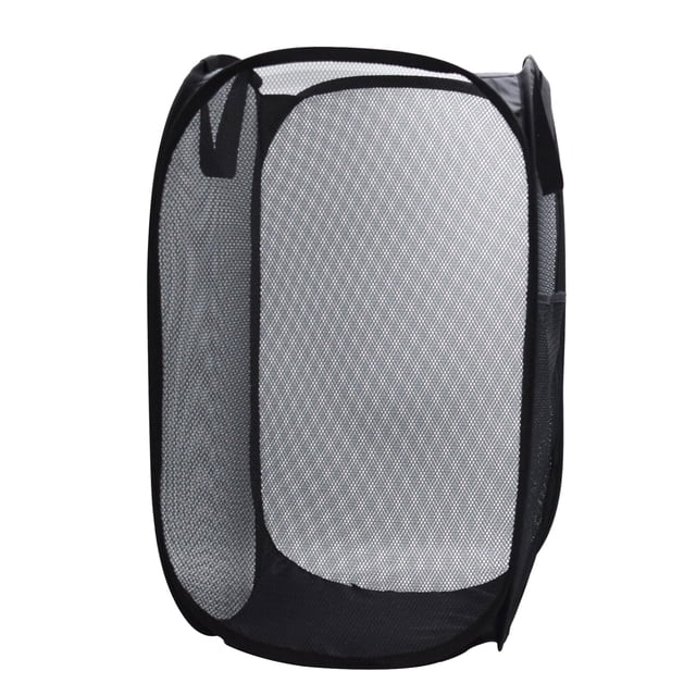 Honoma Cesta De Malla Resistente Para La Colada, Cesta Desplegable Con Bolsillo Lateral Para Lavandería, Baño, Habitación De Niños, Dormitorio Universitario O Viajes (Pop Vertical Negro)
