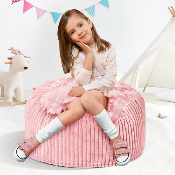 Hobestluk Bean Bag Chairs 2.5FT Bean Bag Chair with Memory Foam Filled & Stripe Plush Cover Small Bean Bag Chairs for Playroom, Living Room, Bedroom (Pink)