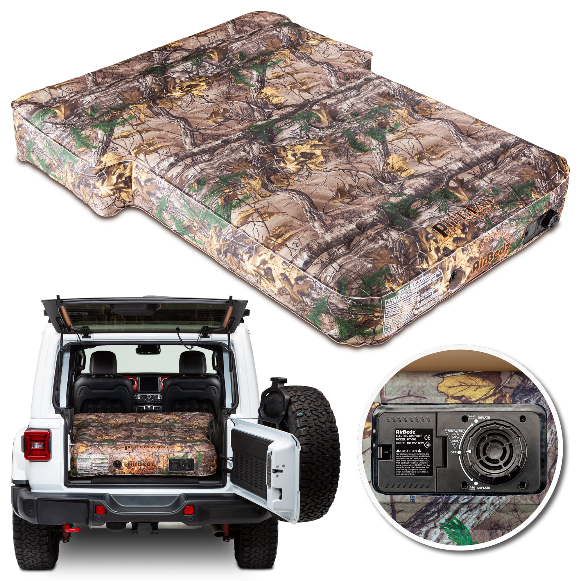 Pittman Outdoors AirBedz XUV JEEP, SUV & Crossover Vehicle Rear Seats Down Air Mattress, Built-In Rechargeable Battery Air Pump