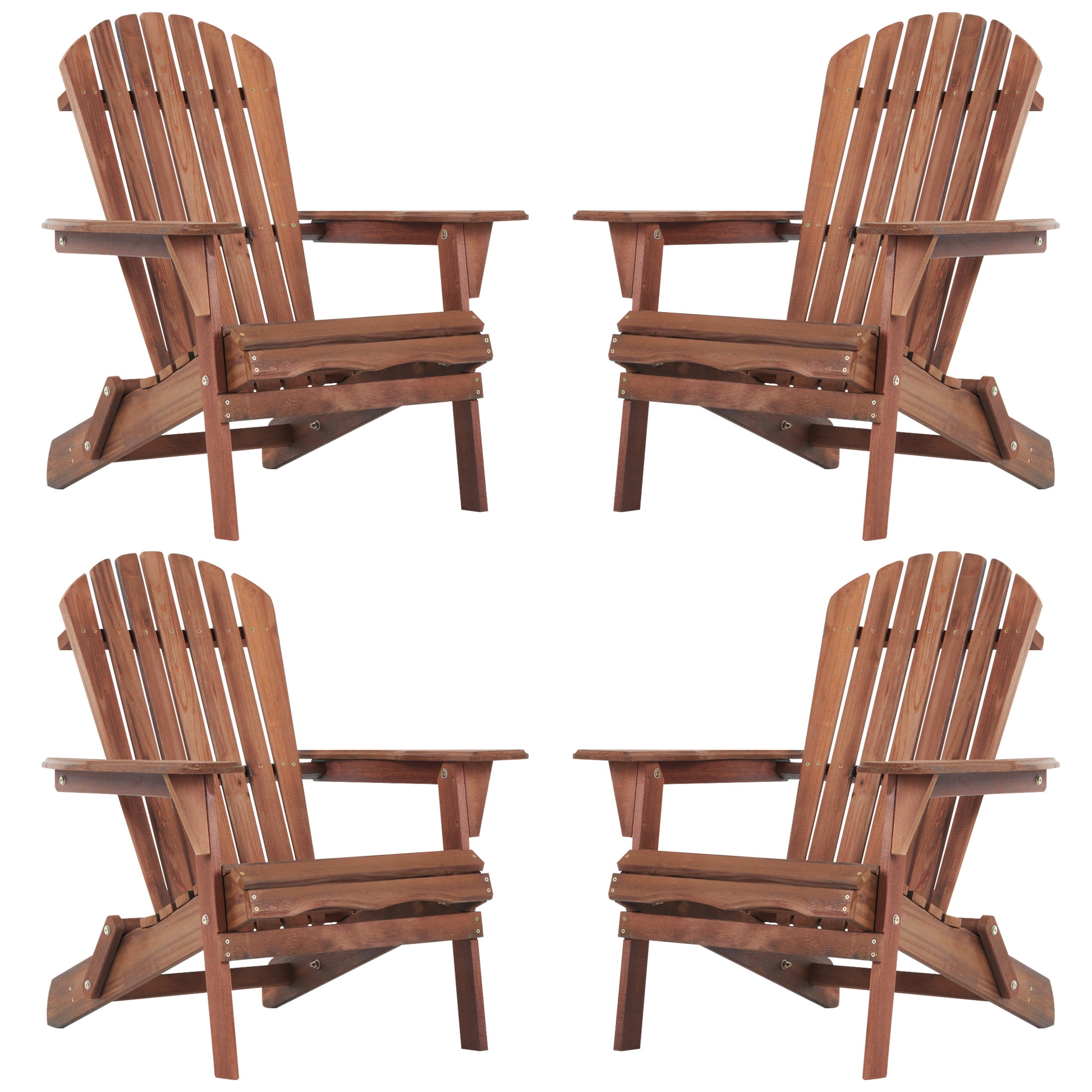 UHOMEPRO Folding Adirondack Chair Set of 4, Outdoor Weather Resistant Patio Lawn Chair, Wooden Fire Pit Chair for Outside Deck Garden Backyard Balcony, Patio Furniture Set Lounge Chairs, Brown