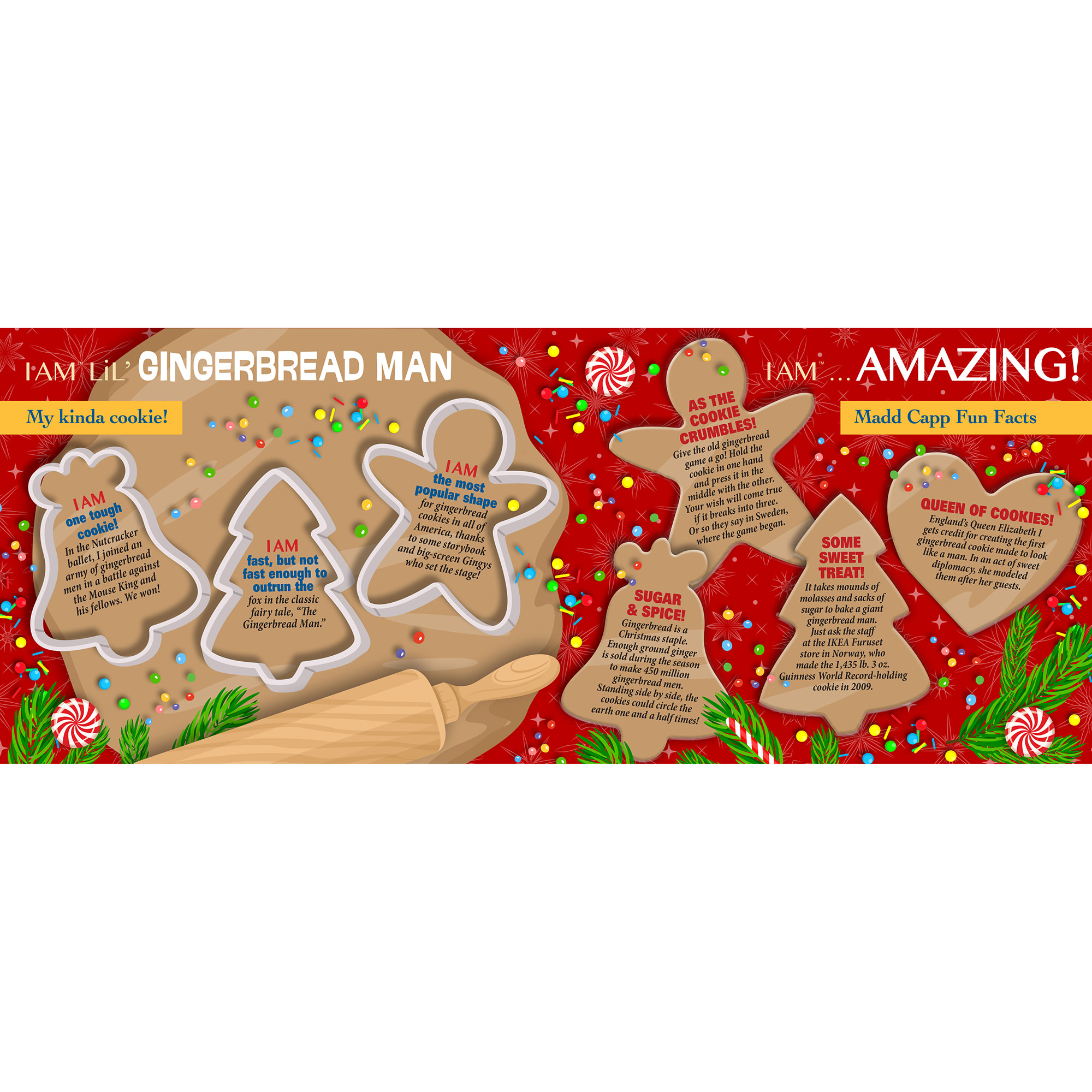 Madd Capp: I Am LiL' Gingerbread Man - 100 Piece Puzzle - Kids Holiday Cookie Shaped Jigsaw, 25x33", Poster Reference, Educational Fun Fact Booklet