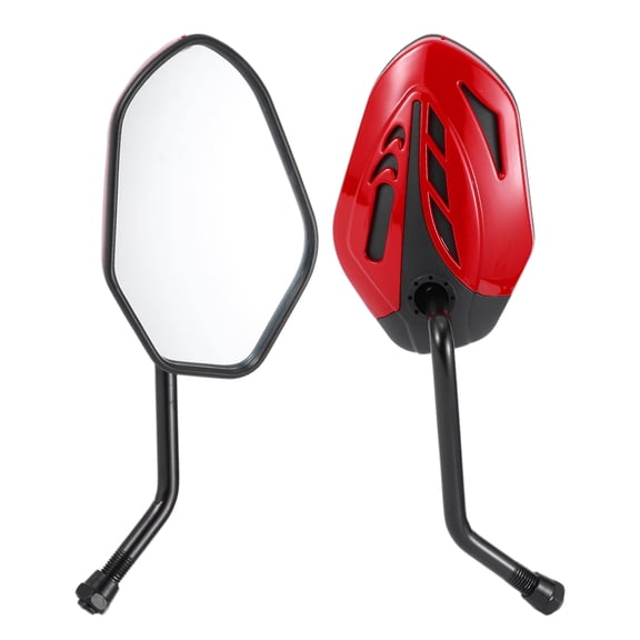Unique Bargains 1 Set Motorcycle Rear View Mirrors Universal Plastic Iron Clear Glass Bar End Side Mirrors Mount Red Rhombus Straight Handle with Curved End