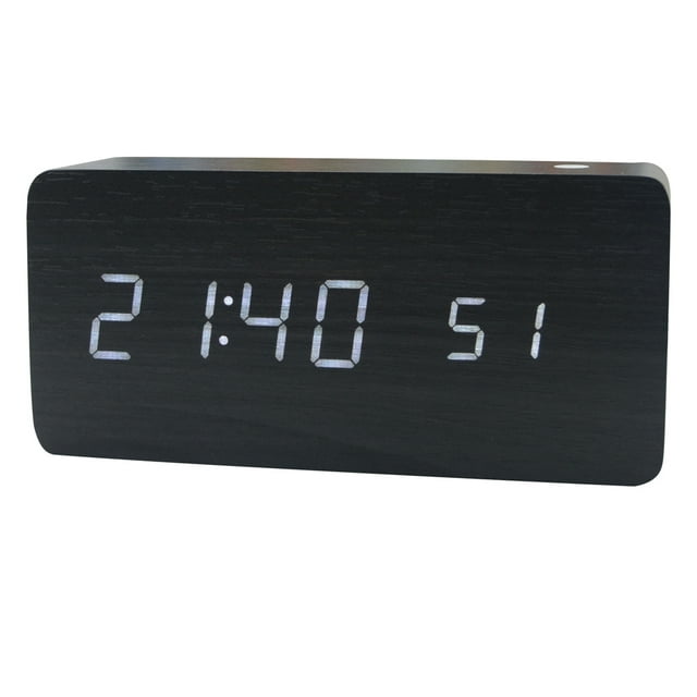 Wooden Digital Alarm Clock 8 Levels Adjustable Brightness Digital Clock with LED Time Date Temperature Display Sound Control Weekday/Weekend Mode for Bedroom Bedside Desk office