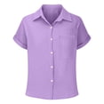 thumbnail image 4 of Zecgelong Classic Solid Color Short Sleeve Shirt For Girls Comfortable Casual Blouse Youth Fashion Top Soft Breathable Fabric Girls Summer Button Down Shirts Size for Girl 9-10 Years, 4 of 4