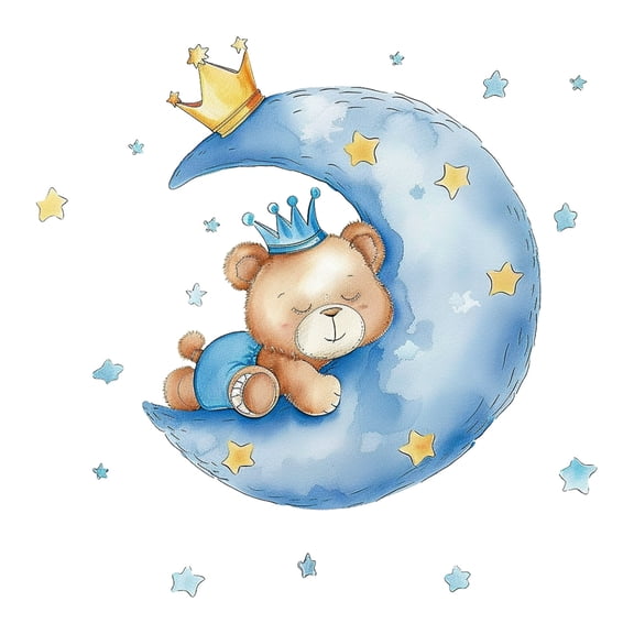 Cartoon Wall Decals Blue Moon Bear Stickers Vinyl Peel and Stick for Kids Bedroom Living Room Nursery Decor 17x17.7"