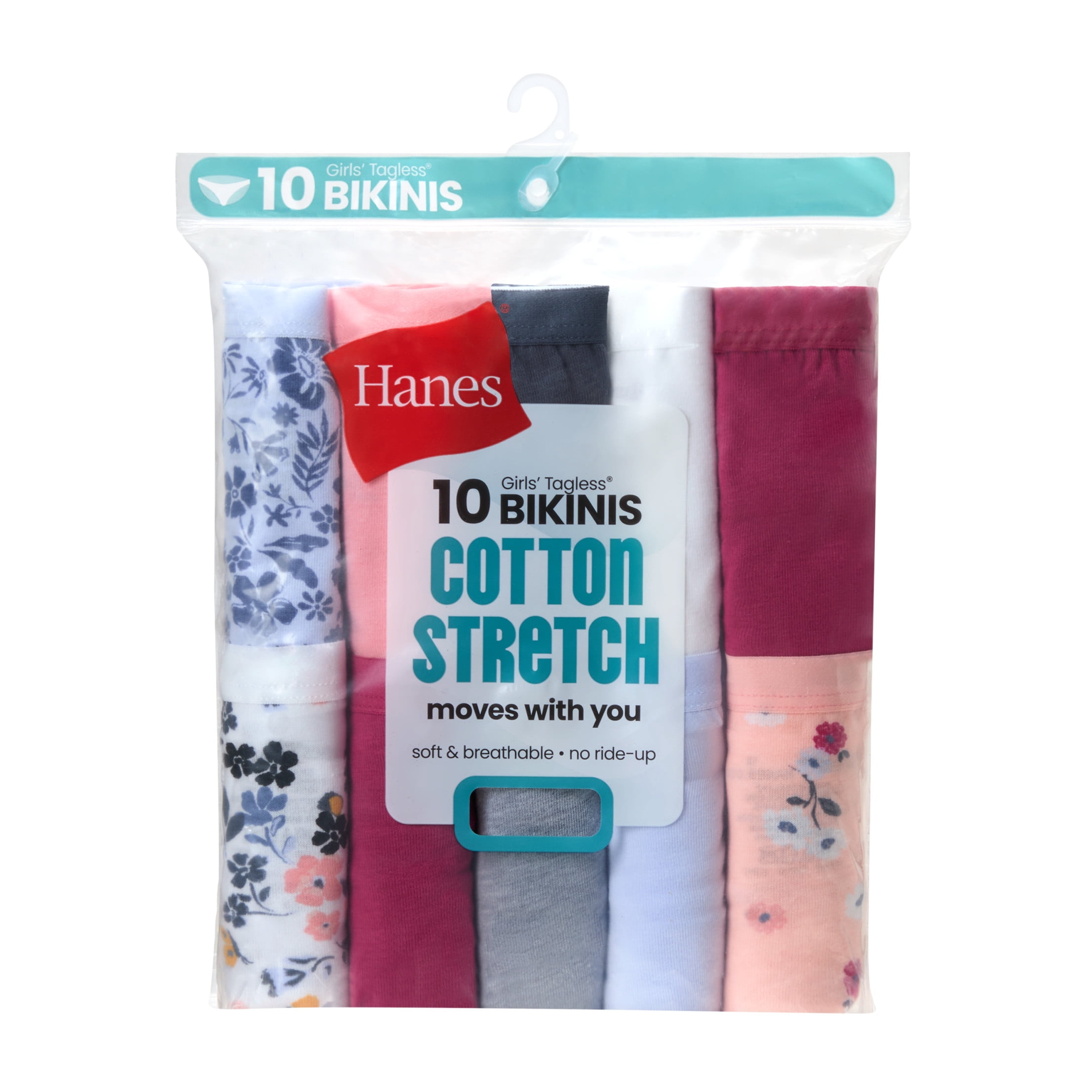 Hanes Girls Underwear Bikini Pack, 10-Pack, Cotton-Stretch Bikini Panties for Girls, Tag Free