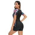 thumbnail image 3 of IBTOM CASTLE Women's One Piece Rash Guard Swimsuit UV Protection Floral Printed Surfing Zipper Swimwear Bathing Suit Beachwear M Black + Pink Leaves, 3 of 8
