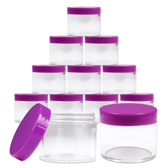 Beauticom 12 Jars High Quality 60 Gram/ML 2 Oz Thick Acrylic Sample Container Jars - BPA Free (Purple)