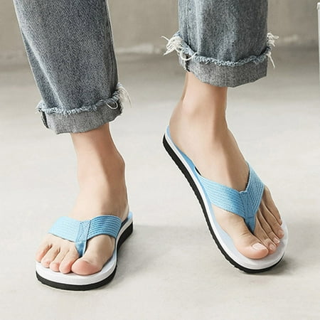 

Cathalem Fashion Spring And Summer Men Flip Flops Flat Bottom Lightweight Non Slip Wide Flip Flops for Men with Wide Feet Blue 10.5
