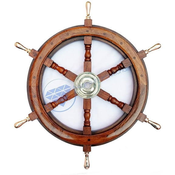 Nagina International Deluxe Nautical Heavy Brass Handle Ship Wheel | Wall Hanging | Numerals | Vintage Gift (36 Inches)