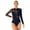 Navy Blue, variant on DPOIS Womens Sheer Mesh Long Sleeve Gymnastics Leotards Bodysuit Navy Blue XL