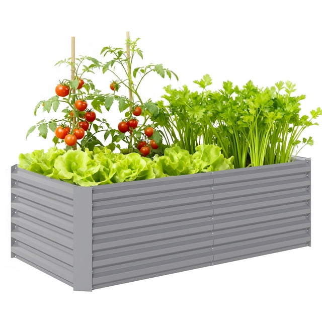 Outsunny Galvanized Raised Garden Bed, 6' x 3' x 2' Planter Box, Light Grey