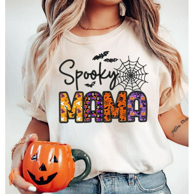 Broderie Maman Halloween, Maman Halloween, T-Shirt Rétro Fantôme Halloween - Noir - 3TG