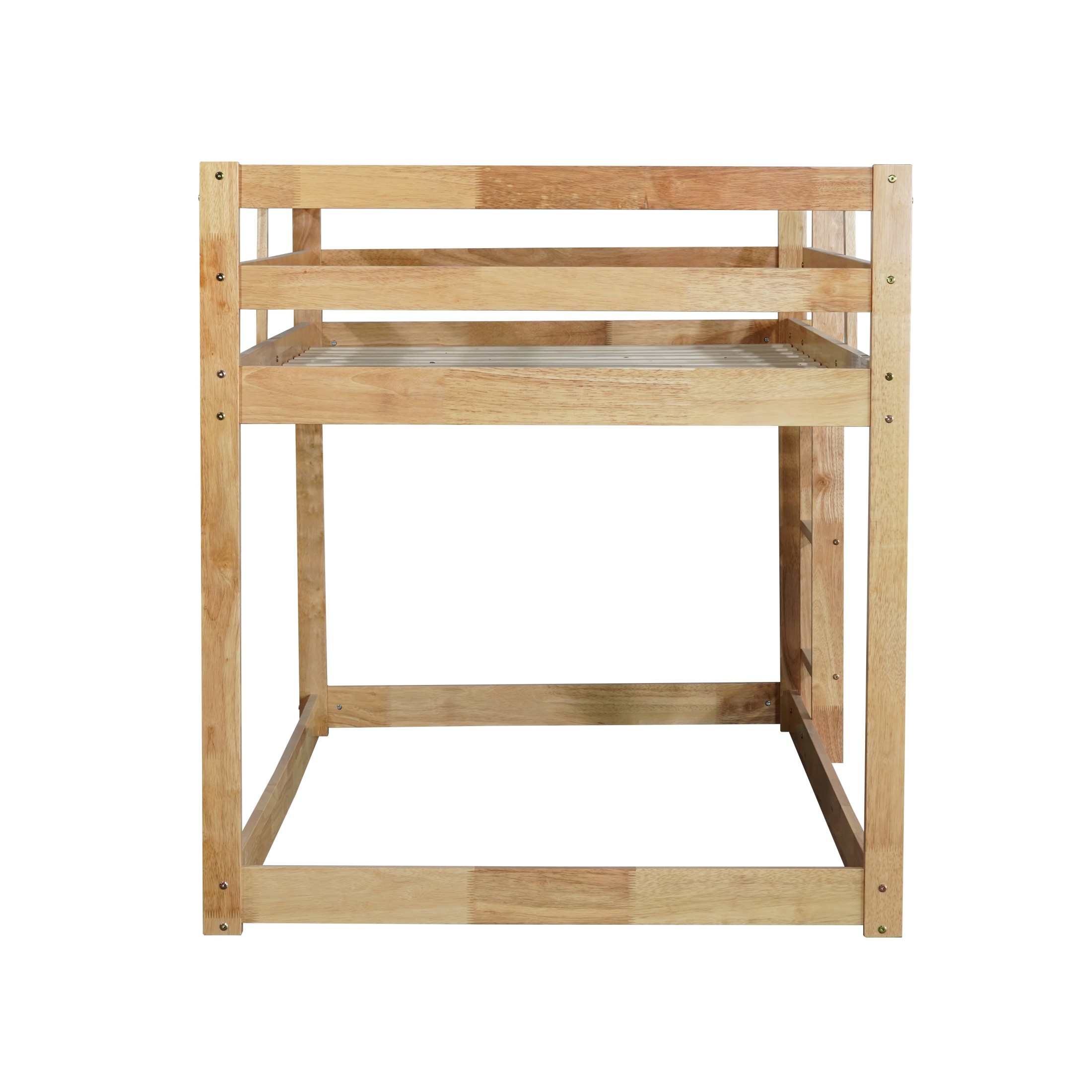 Noble House Jerome Twin Over Twin Floor Bunk Bed with Ladder, Solid Rubber Wood Frame with Strengthened Slats, Natural