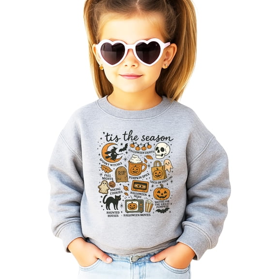 Tis The Season Fall Sweatshirt for Women, Teens & Youth Pumpkin, Ghost Halloween Sweater Gray Sweatshirt Youth Small