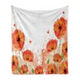 thumbnail image 1 of Poppy Flower Soft Flannel Fleece Throw Blanket, Digital Watercolors Design of Poppy Classic Botany Bouquet Patterns Print, Cozy Plush for Indoor and Outdoor Use, 60" x 80", Red White, by Ambesonne, 1 of 6
