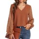 thumbnail image 2 of Blusa de gasa para mujer Swiss Dot Casual Cuello redondo Manga larga Pom Pom Camisas Tops XBTCLXEBCO Camello, Extra Grande, 2 of 6