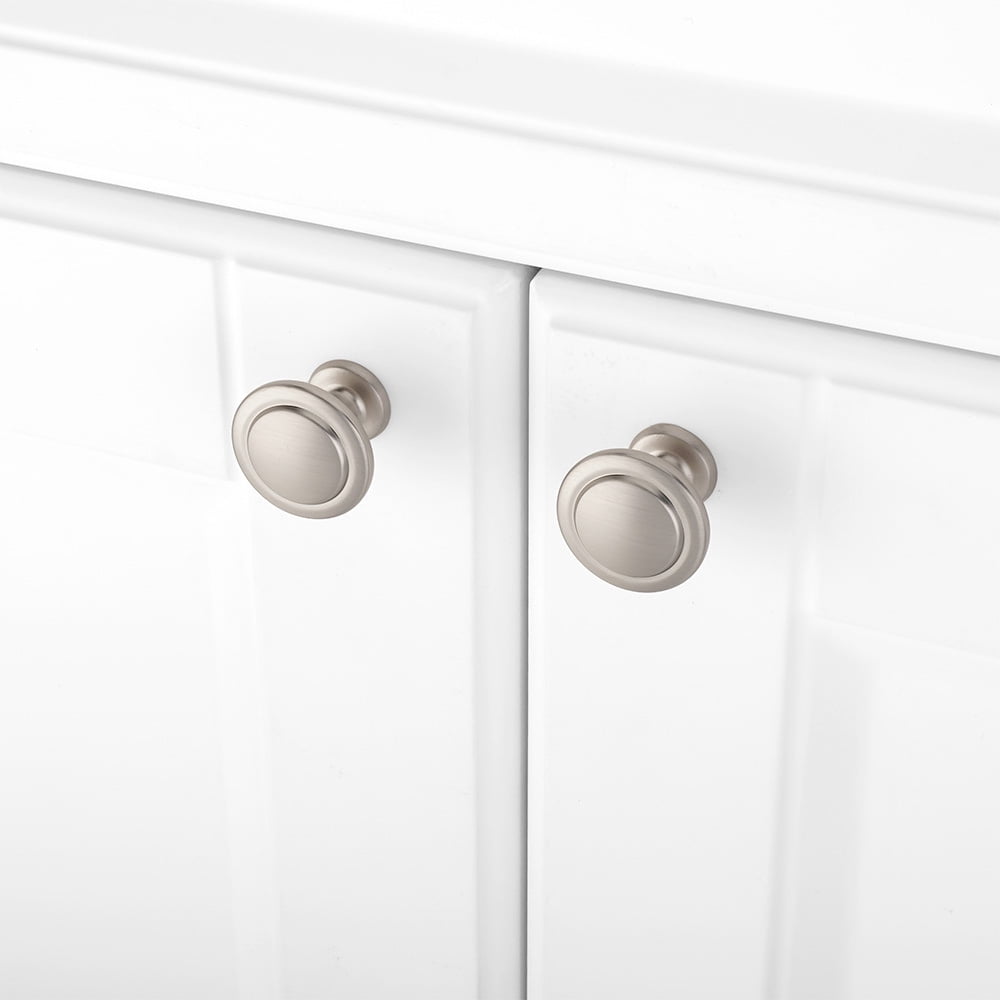 KOOFIZO 10 Pack Stepped Round Cabinet Knob - Brushed Nickel Pull Handle (Dia.31mm / 1.2 Inch)