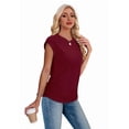 thumbnail image 4 of Ronuti Womens Short Sleeve Tshirts Crew Neck Womens T-shirts with Side Shirring Cruise Clothes for Women Summer Burgundy T-shirts, 4 of 8
