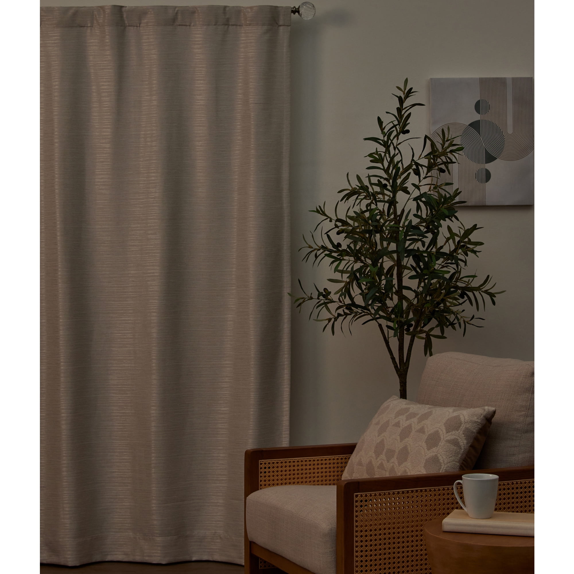 Better Homes & Gardens Striated Luxe Blackout Indoor Curtain Single Panel, Pole Top, Back Tab, Vanilla Dream, Polyester, Recycled Poly 50"W x 84"L, Adult