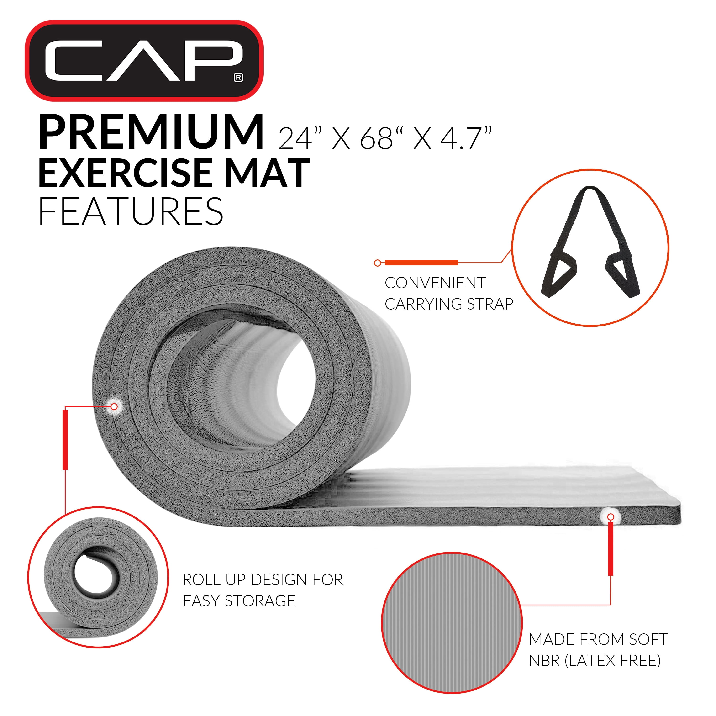 CAP High Density NBR Exercise Mat with Carry Strap, Size