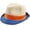 Natural/Orange/Blue, variant on Kids Straw Trilby Fedora Hat – Short Brim Summer Sunhat, Natural with Blue Shark Print (7–14 Years)