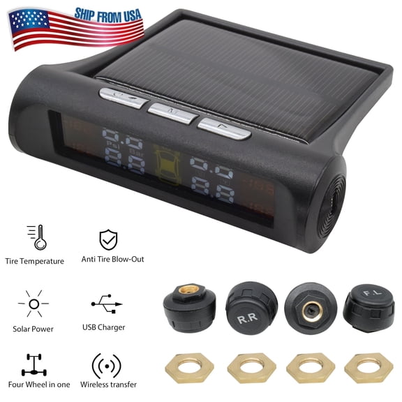 XUKEY Solar Wireless Car TPMS Tyre Pressure Monitoring System  4 External Sensor