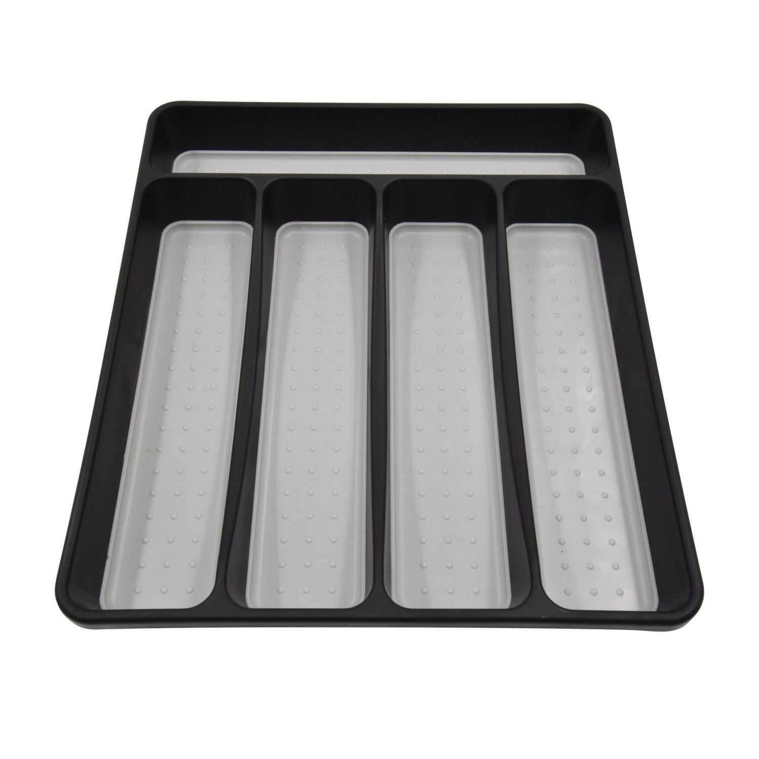 Mainstays Plastic Black 5 Compartment Non-Slip Drawer Cutlery Tray Large, 12.87" x 11.34", Kitchen Organizer, 1 piece