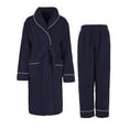 thumbnail image 2 of Couples Pajamas Matching Sets Unisex Soft Plush Robe Cozy Warm Bathrobe Fuzzy Female Long Spa Robe Sleepwear Long Sleeve Loungewear with Pockets 2 Piece Navy XL, 2 of 5