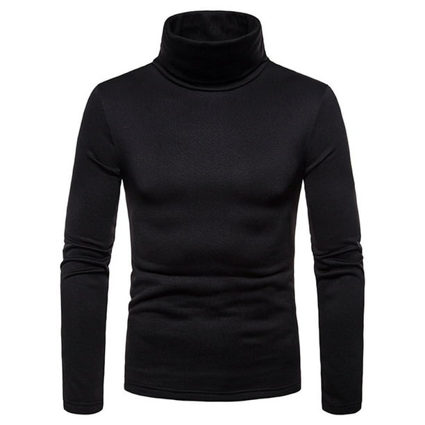 Men Thermal Cotton High Neck Sweaters Stretch Turtleneck Shirt Tops black M