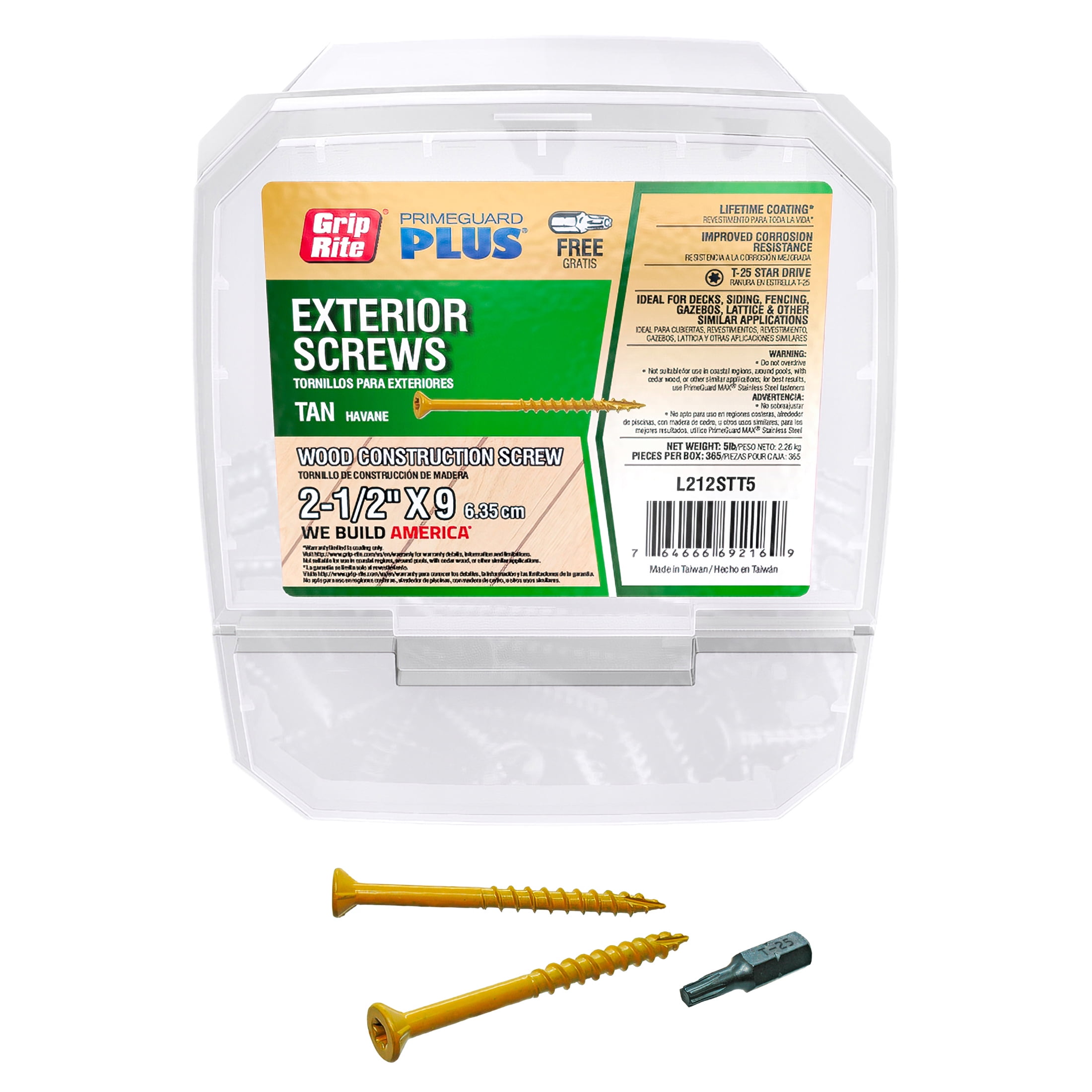 Grip-Rite Prime Guard Plus #9 x 2-1/2 in. Tan Wood to Wood Deck Screw 5lb.