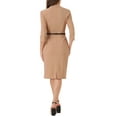 thumbnail image 3 of INSPIRE CHIC Allegra K Work Office Dress for Women's 3/4 Sleeve Belted Sweetheart Neck Sheath Dress L Dark Apricot, 3 of 6