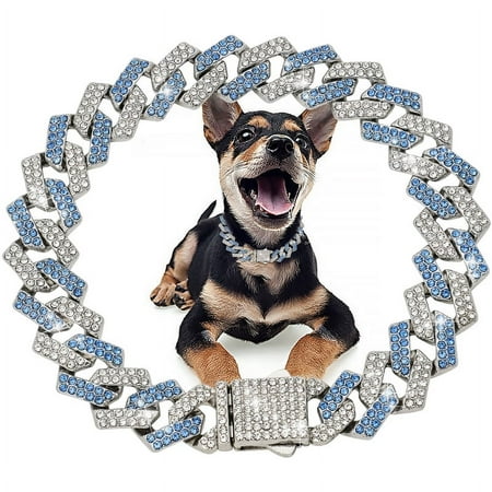 Dog Chain Diamond Cuban Collar Walking Metal Chain Collar with Design Secure Buckle  Pet Cat Cuban Collar Jewelry Accessories