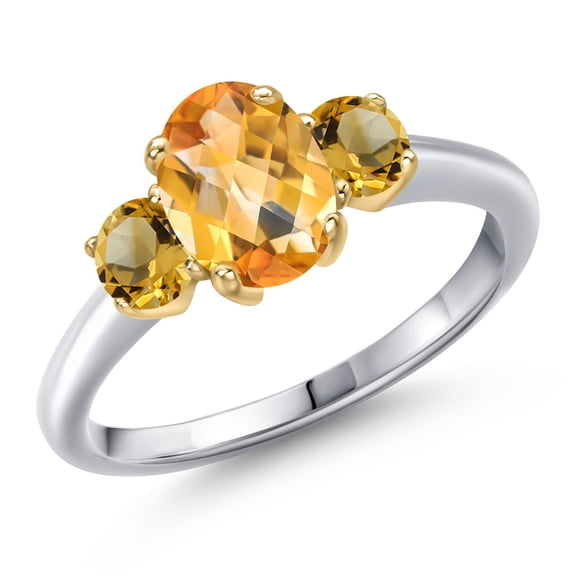 Gem Stone King 10K Two Tone Gold Yellow Citrine Engagement Ring for Women | 1.76 Cttw | Oval Checkerboard 8X6MM | Gemstone November Birthstone | Size 8