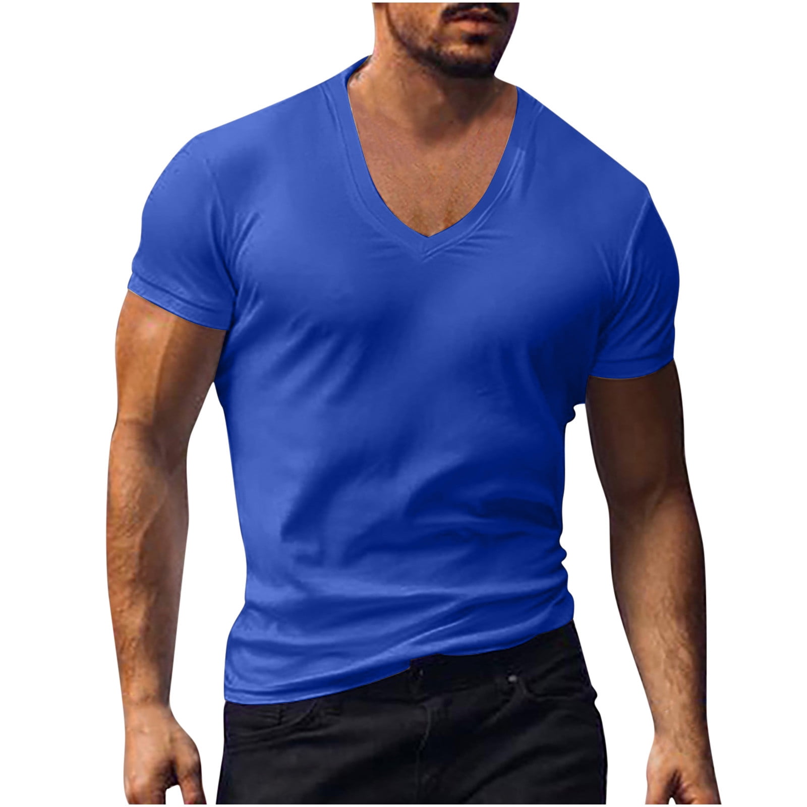 VSSSJ Men's Fashion Casual Tshirts Big and Tall Solid Color V-Neck ...