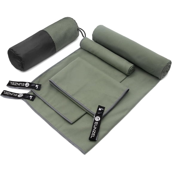 Quick Dry Camping Towel, Microfiber Travel Towel 3 Size at 1 Pack,Fast Drying Towel Set for Camping, Beach, Gym, Sports, Yoga & Swimming Pool, Army Green