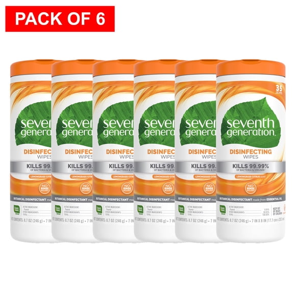 Seventh Generation Lemongrass Thyme Scent Disinfecting Wipes, 35ct (Pack of 6)