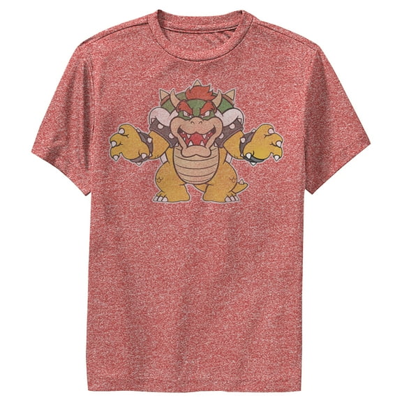 Boy's Nintendo Koopa King Bowser Performance Graphic Tee Red Heather Medium