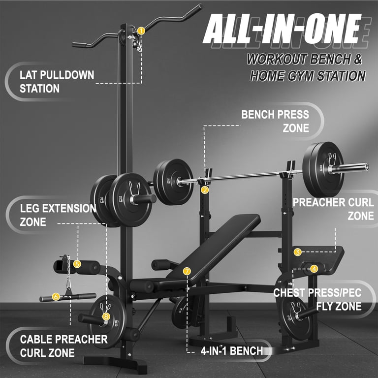 900LBS Olympic Weight Bench,9 in 1 Multifunction Strength Training