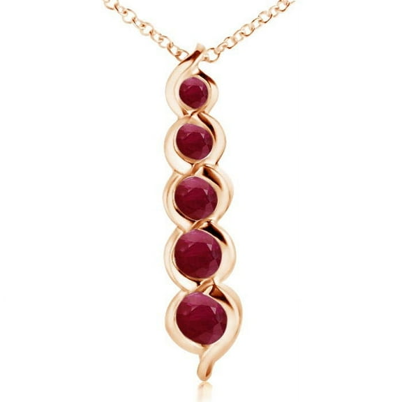 ANGARA Natural Five Stone Round Ruby Journey Pendant in 14K Rose Gold for Women (Size-3.6mm) | July Birthstone, Birthday, Anniversary, Jewelry Gift for Women | Natural Ruby Necklace